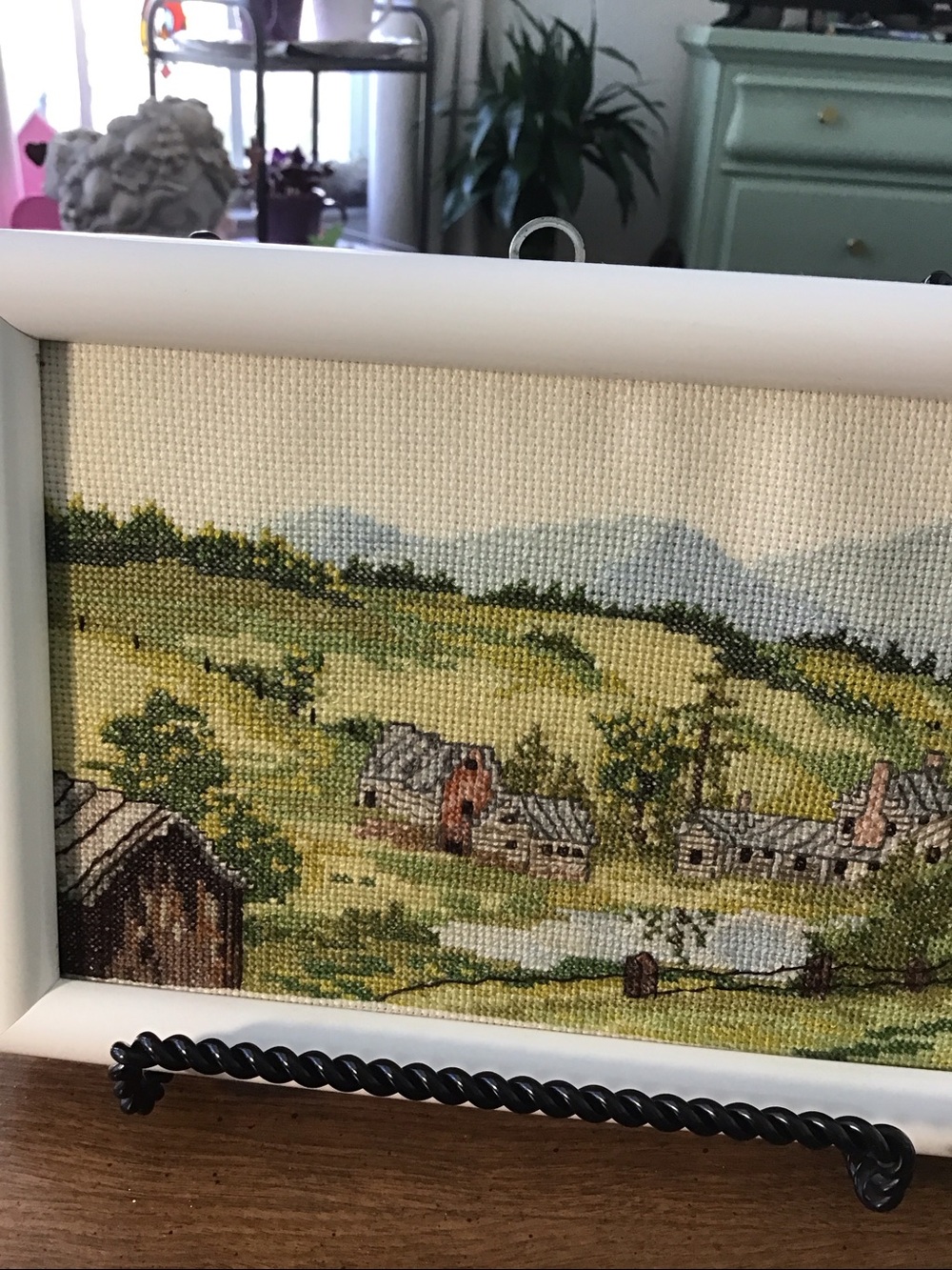 Vintage Handmade Framed completed countryside landscape cross-stitch piece. - Picture 6 of 10